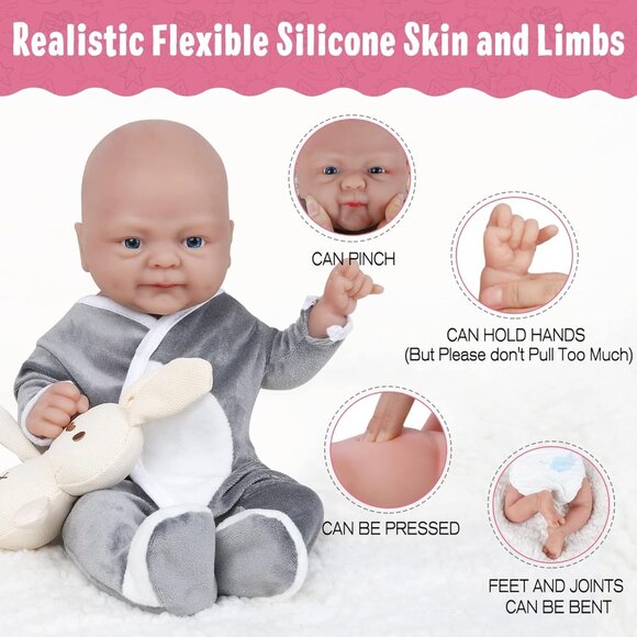 🆕14 inch Full Body Platinum Silicone Baby Dolls Boy for Toddlers Reborn Baby - Picture 7 of 9